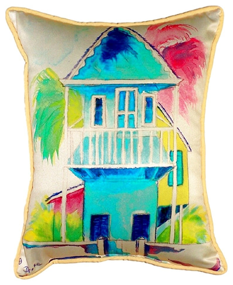 Betsy Drake W. Palm Hut Blue Small Indoor/Outdoor Pillow 11x14