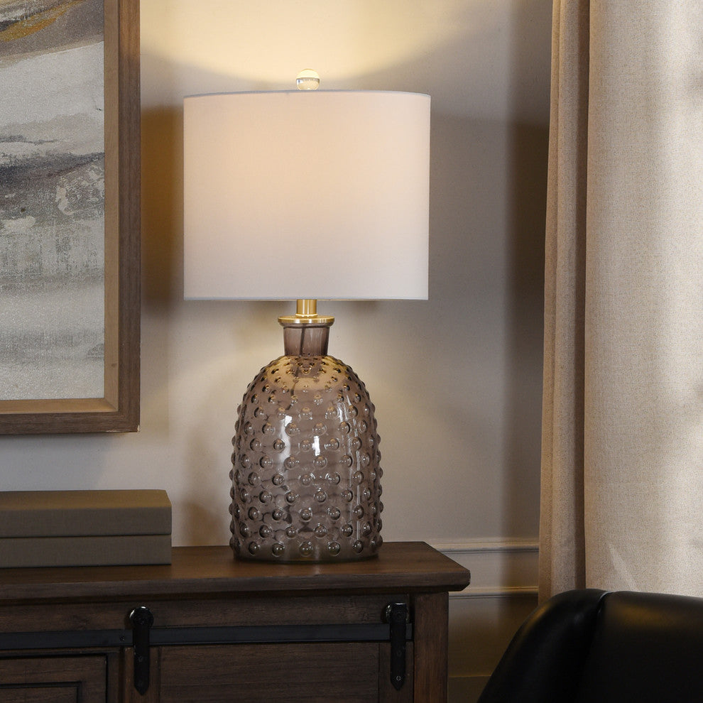 Textured Glass Table Lamp, Smoked Glass