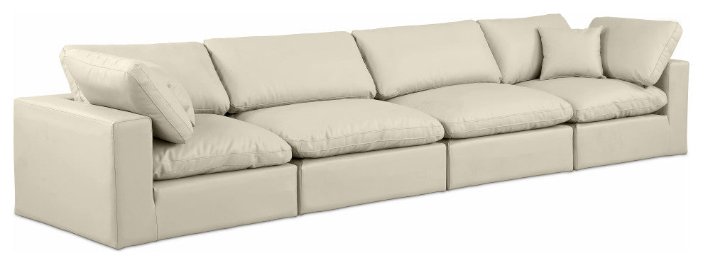 Comfy Upholstered Modular Sofa, Cream, 4-Piece: 2 Armless Chair, 2 Corner Chair, Vegan Leather
