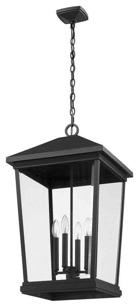 Zlite 568CHXXL-BK 4-Light Outdoor Chain Mount Ceiling Fixture, Clear Beveled