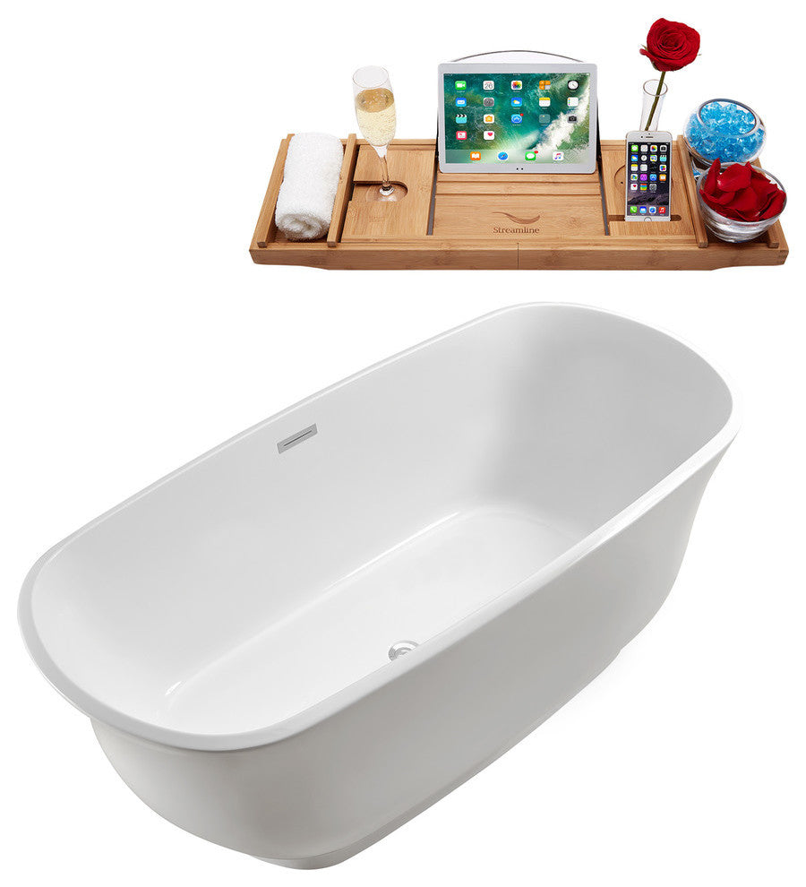 67" Streamline N-661-67FSWH-FM Soaking Freestanding Tub With Internal Drain