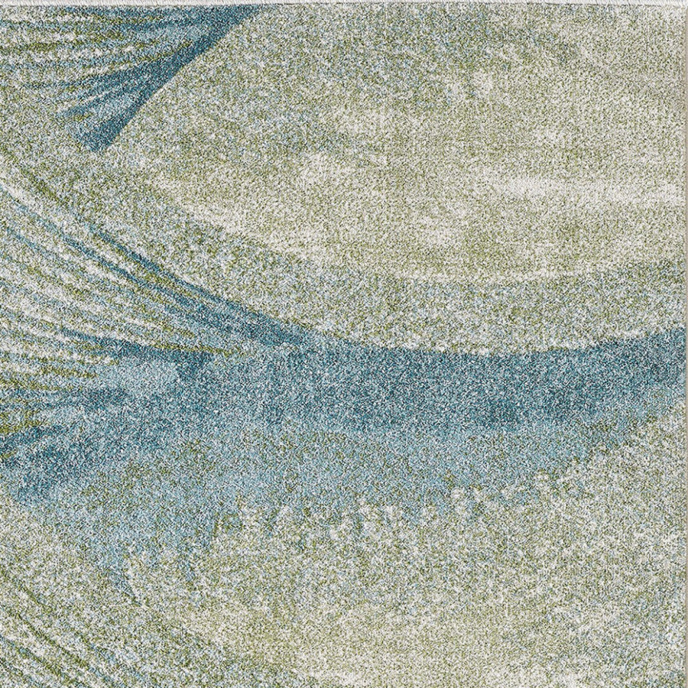 7"x10" Blue Beige Abstract Waves Modern Area Rug