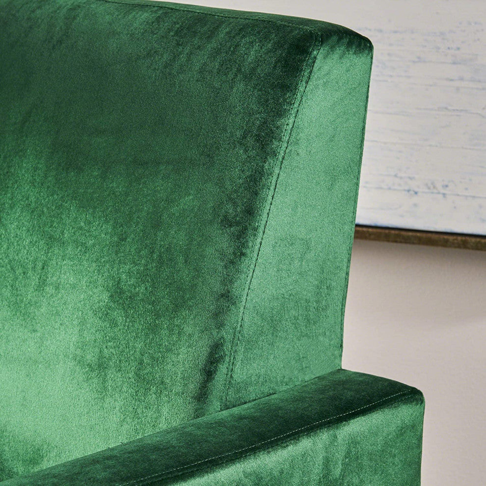 Modern Velvet High Leg Recliner with Stainless Steel Legs, Push-Back Design, Emerald