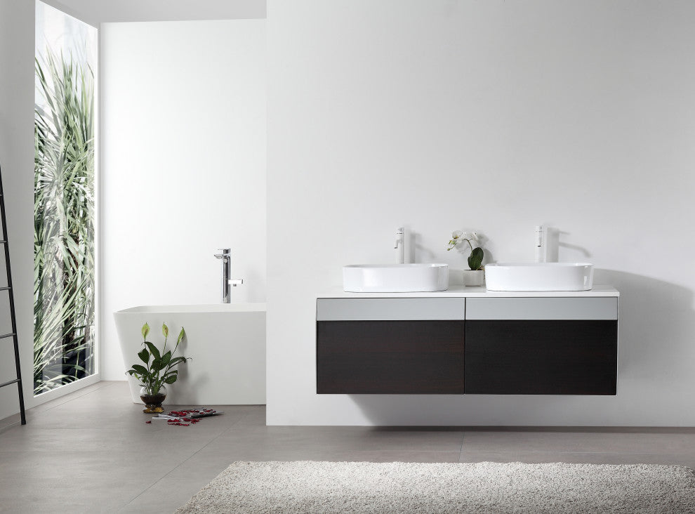 Ronda Wall Mount Vanity, Smoke Gray Oak, 55"