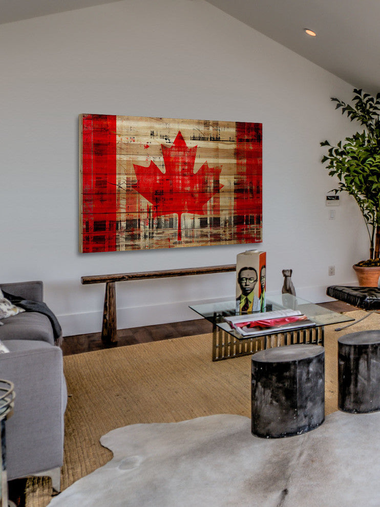 "Canadian Trees" Print on Natural Pine Wood, 36"x24"