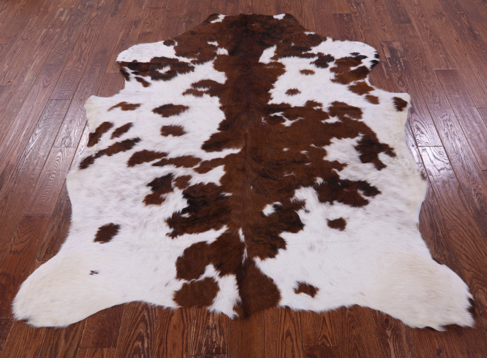6' 7" X 5' 7" Brown and White Natural Cowhide Rug C1567
