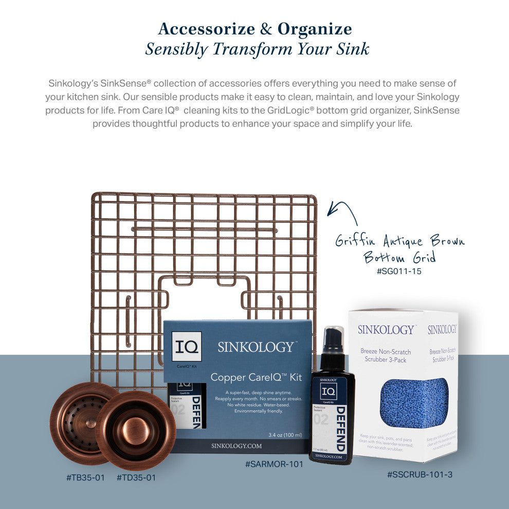 SinkSense Griffin Antique Brown 15"x13" Kitchen Sink Bottom Grid