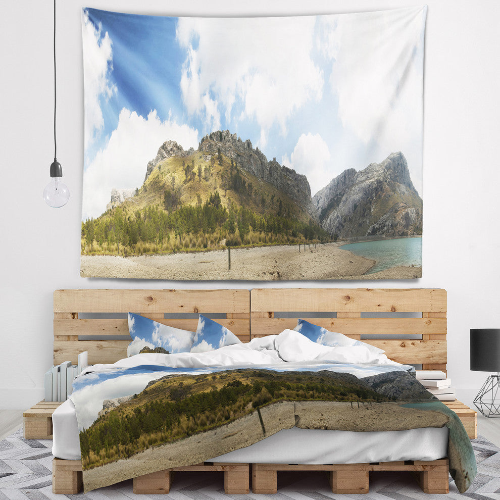 Lake and Clouds Panorama Landscape Wall Tapestry, 39"x32"
