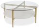 36" Gold Glass And Steel Round Coffee Table With Shelf