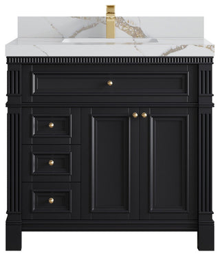 Paris 36" Center Sink Bathroom Vanity, Black 2" Calacatta Gold