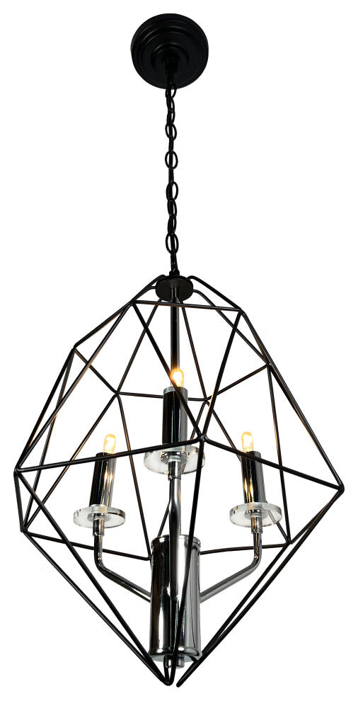 Amaite 3-Light Black and Chrome Geometric Chandelier