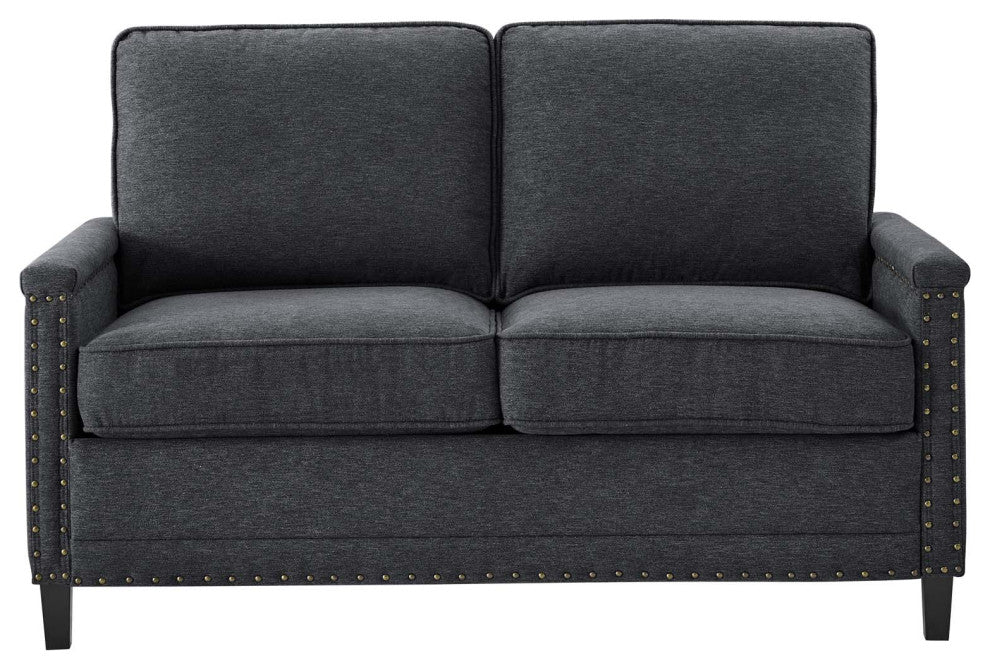 Loveseat Sofa, Fabric, Dark Gray, Modern, Living Lounge Hotel Hospitality