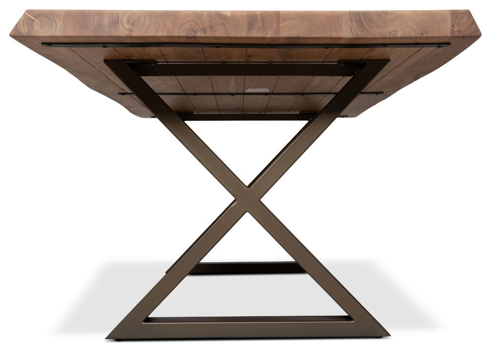 Brooks Dining Table, X Base, 40"x92", Teak Top, Brass Base