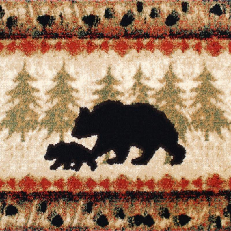 Ursus Collection Rustic Lodge Black Bear and Cub Area Rug with Jute Ba