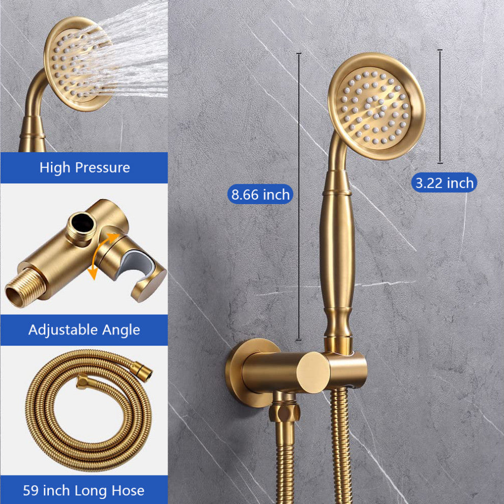 Antique Shower System with 4 Body Jets and Shower Valve, Brushed Gold