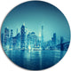Blue New York At Night, Cityscape Digital Art Disc Metal Wall Art, 11"