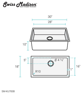 Rivage 30"x18" Stainless Steel, Single Basin, Undermount Kitchen Sink, Black