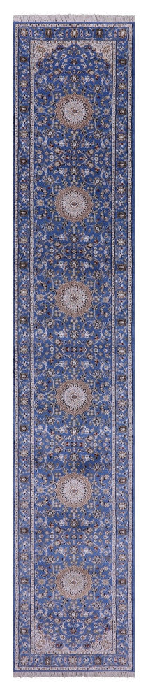 2' 6" X 14' 1" Runner Persian Nain Wool and Silk Hand-Knotted Rug Q11638