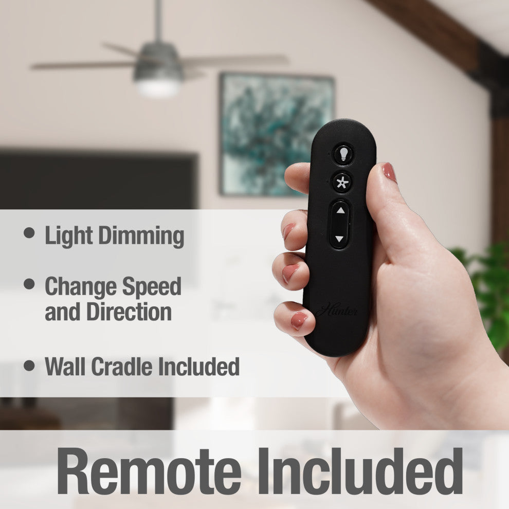 Hunter 52" Marietta Matte Silver Ceiling Fan, LED Light and Remote Control