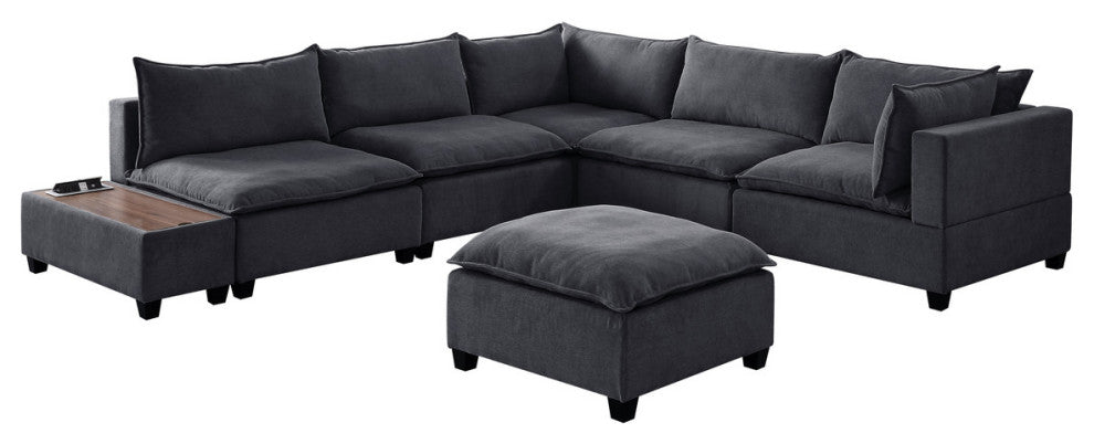 Madison Down Feather Sectional Sofa, Ottoman and USB Storage Console Table, Dark