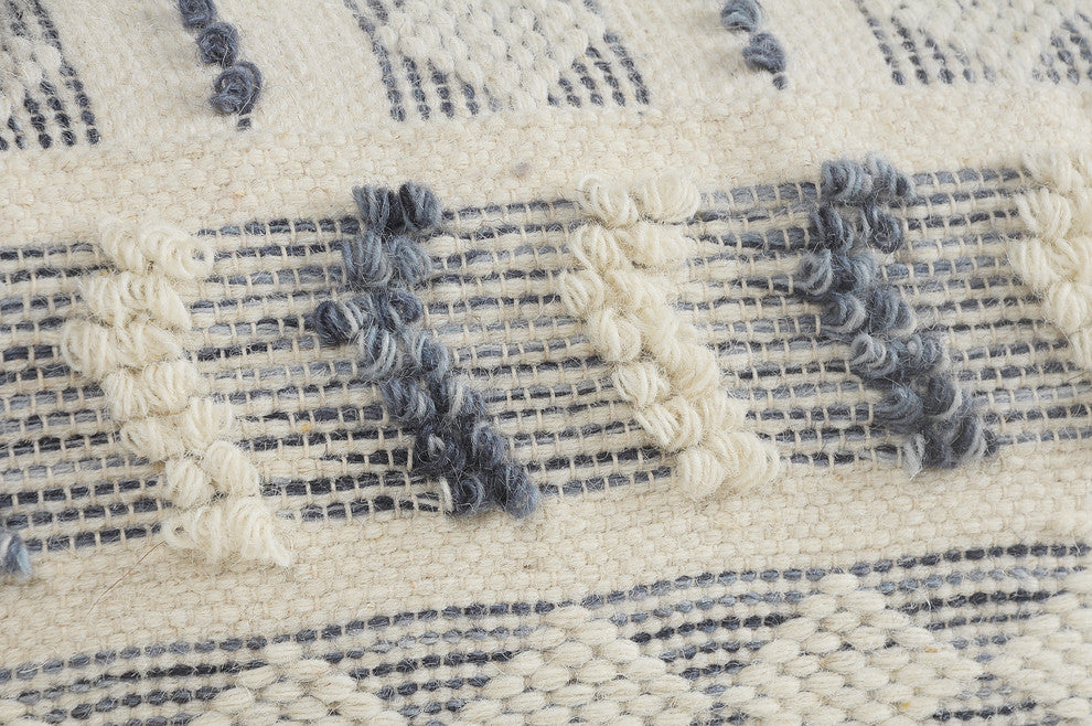 Navy and Ivory Tufted Geometric Pouf