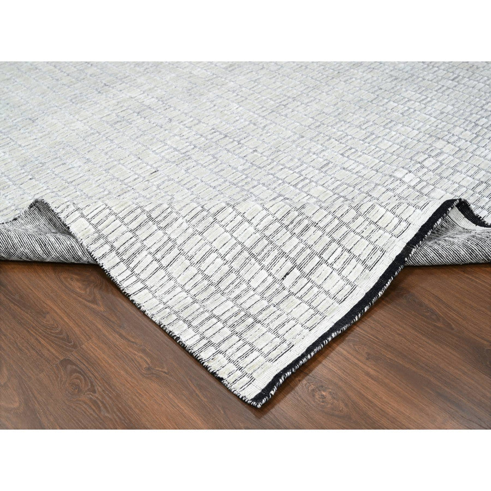 Pearl White Modern Roman Tile Design Hand Loomed Oriental Rug, 9'x11'9"