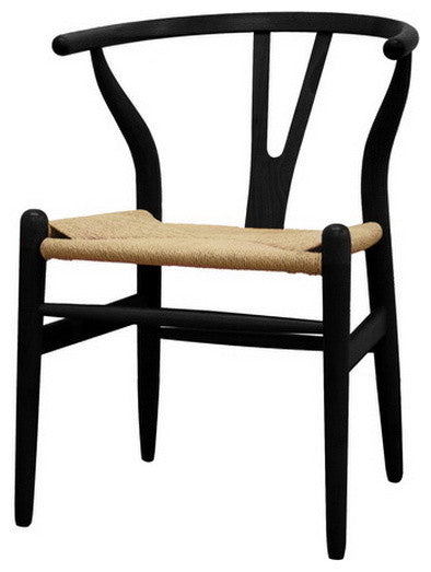 Mid-Century Wishbone Chair, Black Wood Y Chair, Set of 2