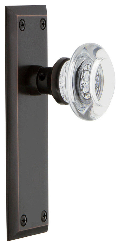 New York Plate Privacy Round Clear Crystal Glass Knob, Timeless Bronze