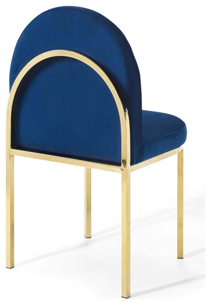 Dining Chair, Gold Stainless Steel Legs With Clamshell Velvet Seat, Navy