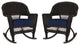 Jeco Rocker Wicker Chair in Espresso with Blue Cushion (Set of 2) Brown