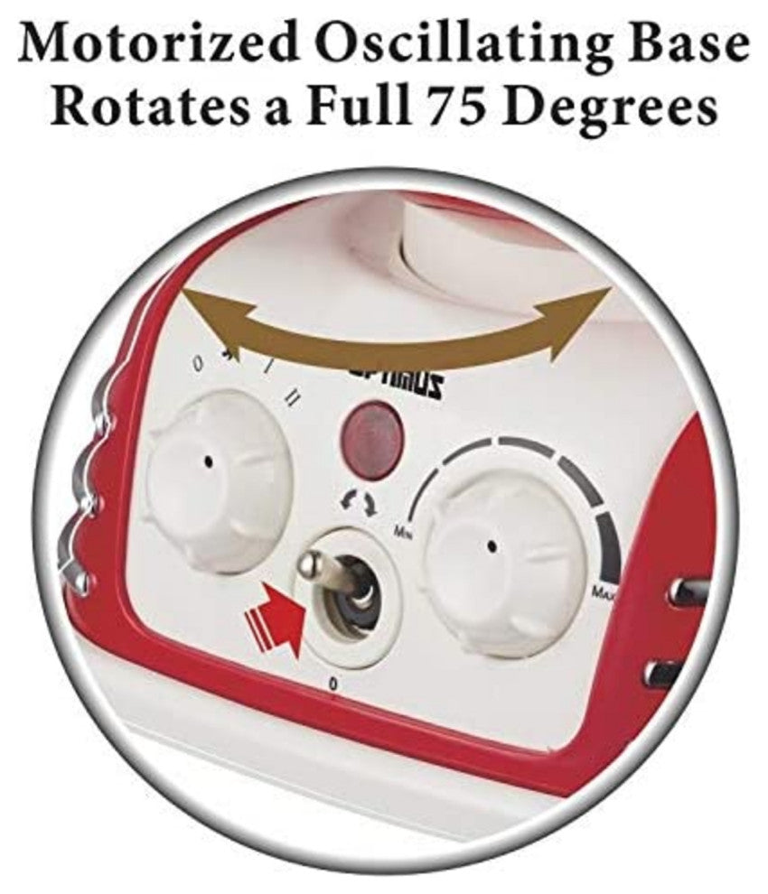 Optimus H1418 Red Retro Design Oscillating Fan Heater With 2