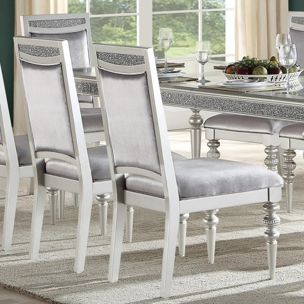 Set of 2 Upholstered Side Chair, Silver/Platinum Finish