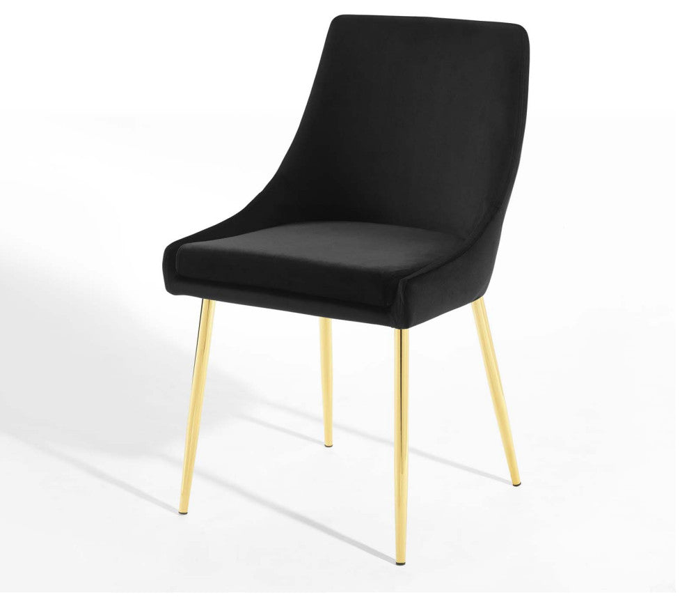 Side Dining Chair, Set of 2, Velvet, Metal, Gold Black, Cafe Bistro Restaurant