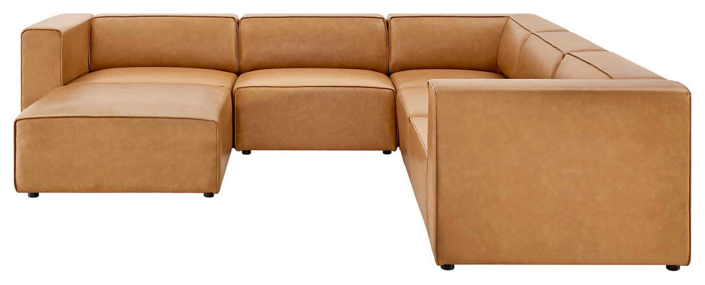 Sectional Sofa Set, Faux Vegan Leather, Tan, Modern, Living Lounge Hospitality