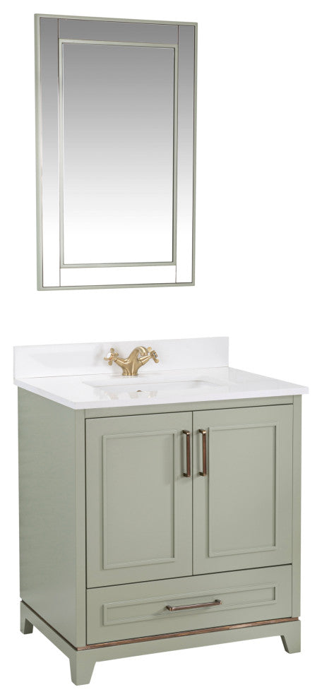 Albia Collection 30" Bathroom Vanity With Sink, Mirror, Countertop, Green