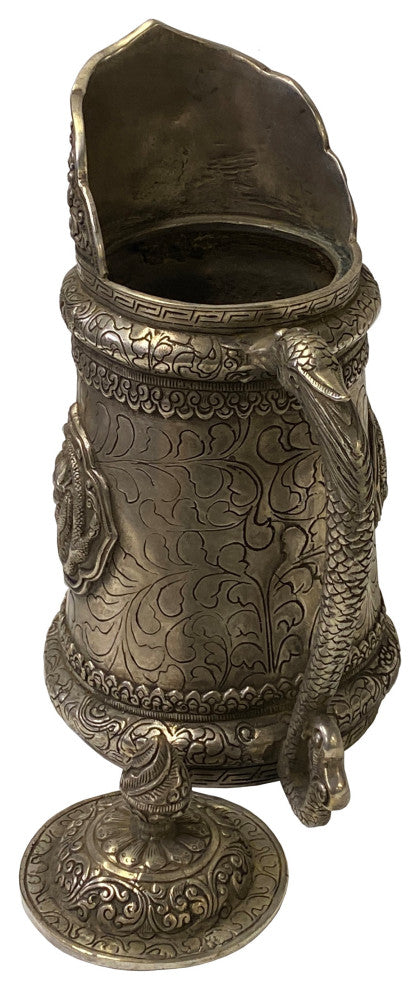 Chinese Handmade Metal Silver Color Dragons Vase Teapot Jar Display Hws1830