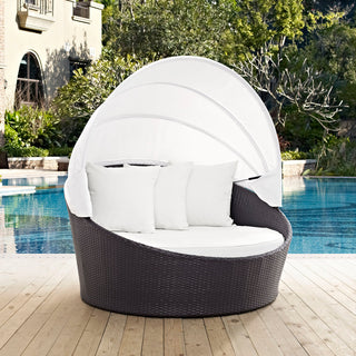 Convene Canopy Outdoor Wicker Rattan Daybed, Espresso White