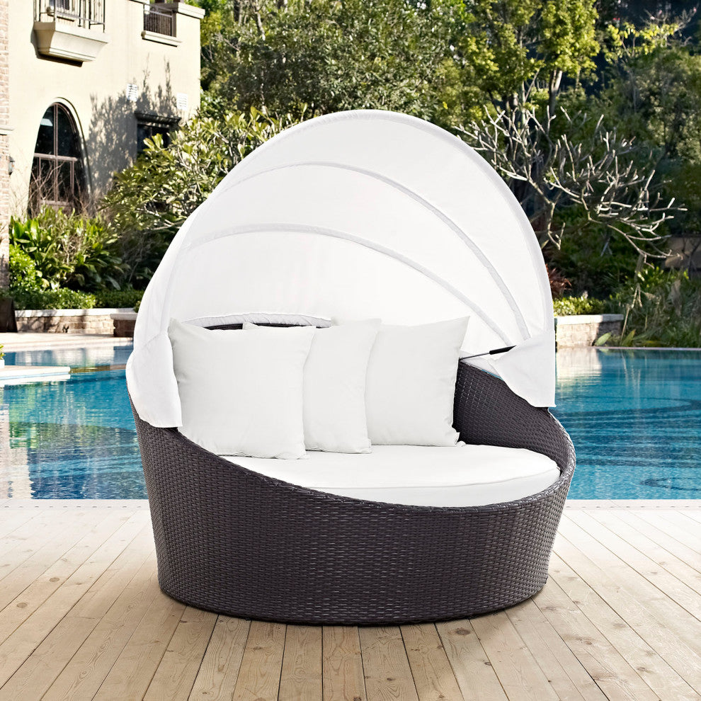 Convene Canopy Outdoor Wicker Rattan Daybed, Espresso White