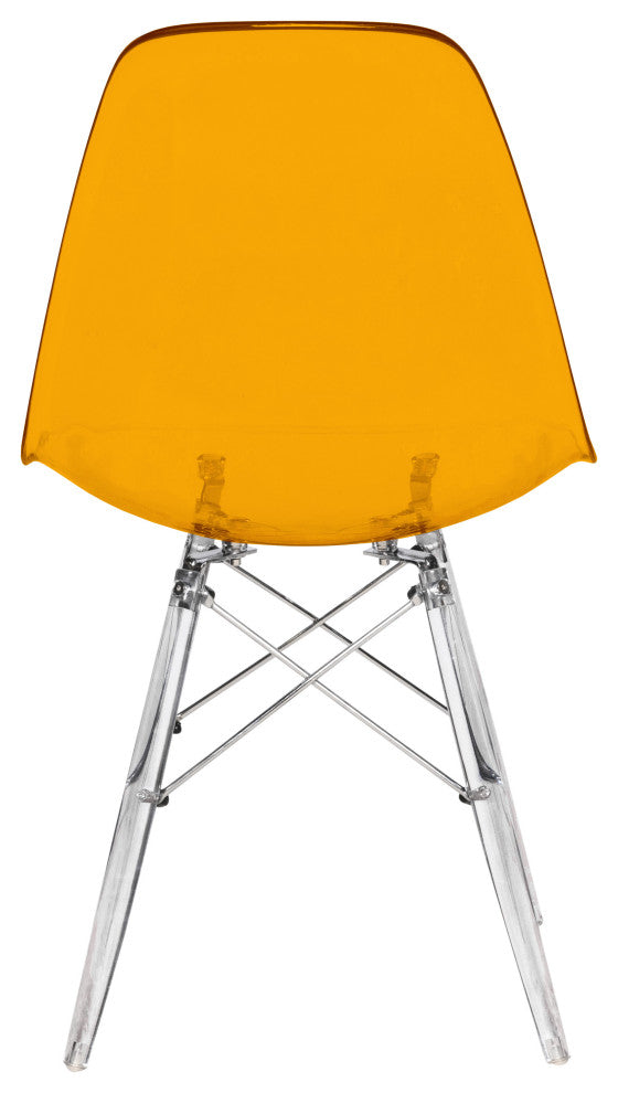LeisureMod Dover Molded Dining Side Chair With Acrylic Base, Transparent Orange
