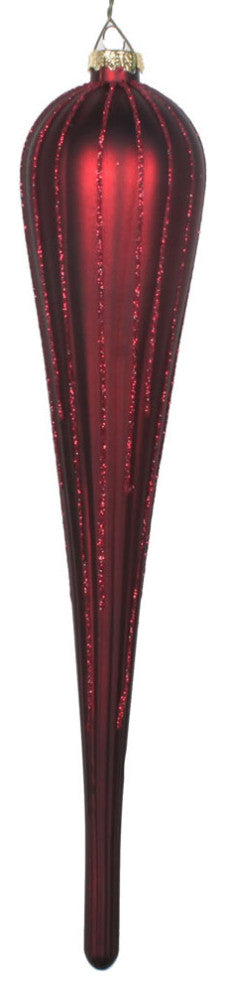 11" Burgundy Glitter Drop Ornament 3/Bag