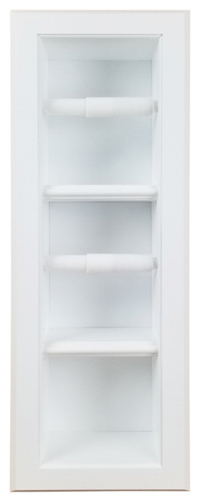 Hyacinth Wood Recessed Double Toilet Paper Holder With Storage 7x22.25, White Enamel