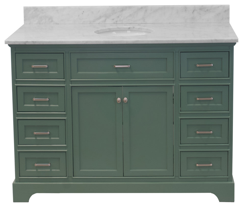 Aria 60" Bathroom Vanity, Sage Green, Carrara Marble, Single Vanity