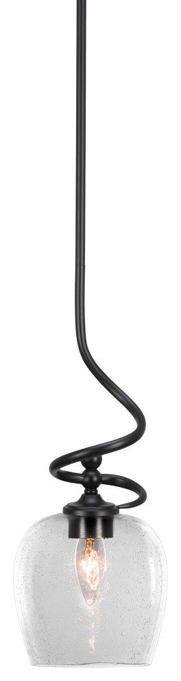 Capri 1-Light Mini Pendant with Hang Straight Swivel, Matte Black/Clear Bubble
