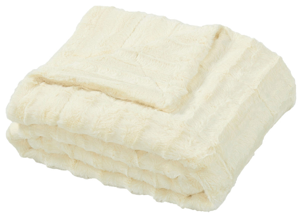 Derby Double Sided Faux Fur Throw Blanket, Ivory