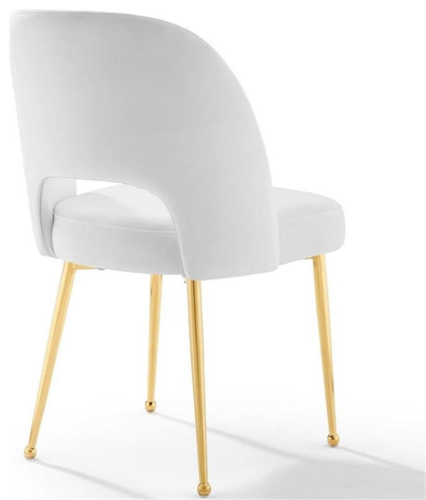 Modway Rouse 19.5" Velvet and Stainless Steel Dining Room Side Chair in White