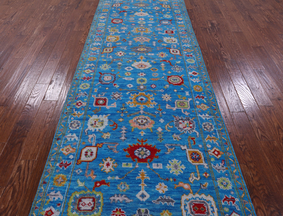 Runner Turkish Oushak Handmade Wool Rug 4' 2" X 12' 5" - Q13466