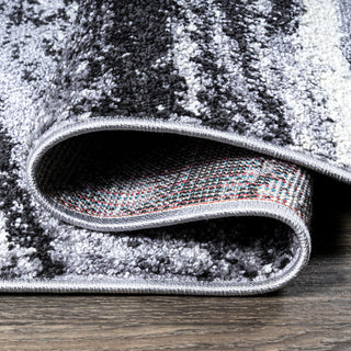 Viscon Abstract Marble Contemporary Light Gray/Black 2 ft. x 8 ft. Runner Rug
