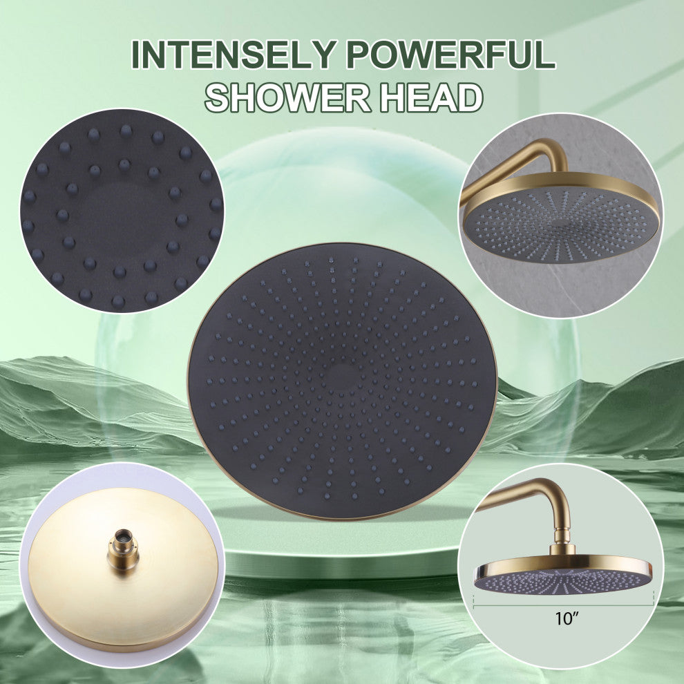 Shower System With Handheld Shower & Shower Head (Not Included Rough Valves), Brushed Gold