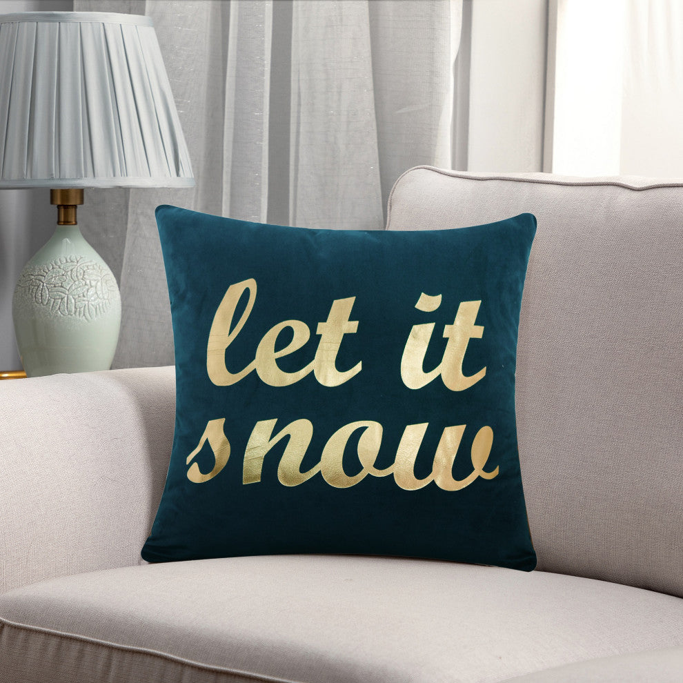 Christmas Icons Throw Pillow Set of 2, Print Gold Let It Snow