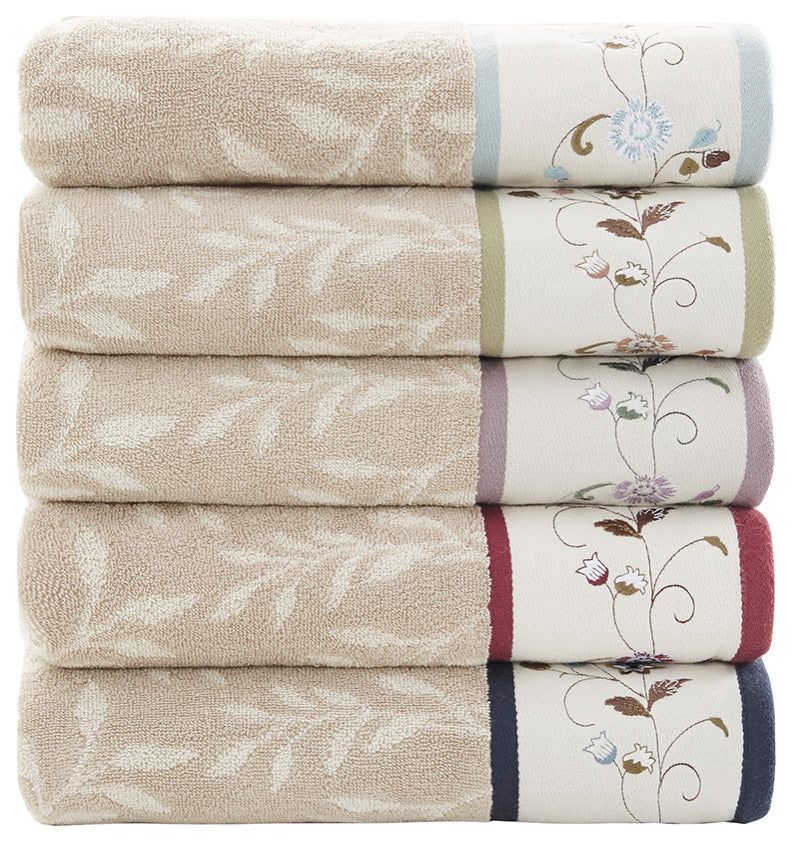 Madison Park Serene Embroidered Cotton Jacquard 6 Piece Towel Set, Blue
